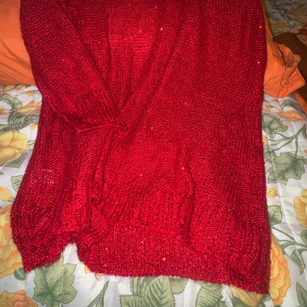 Roz & Ali Vibrant Red Crew Neck Sweater